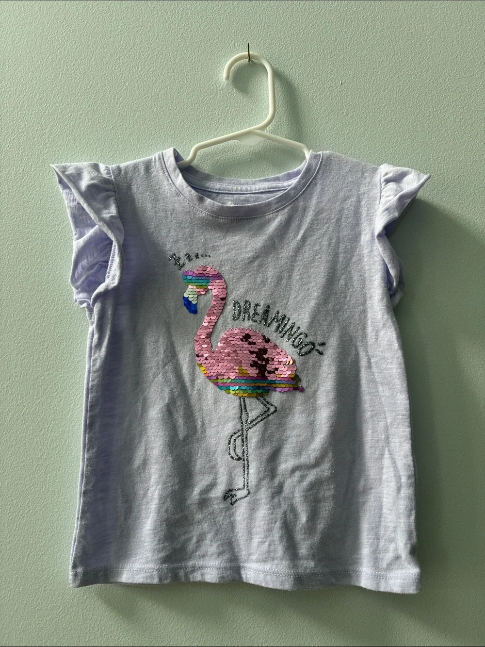 Lavender Kids' Dreaming Flamingo Reversible Sequin Tee